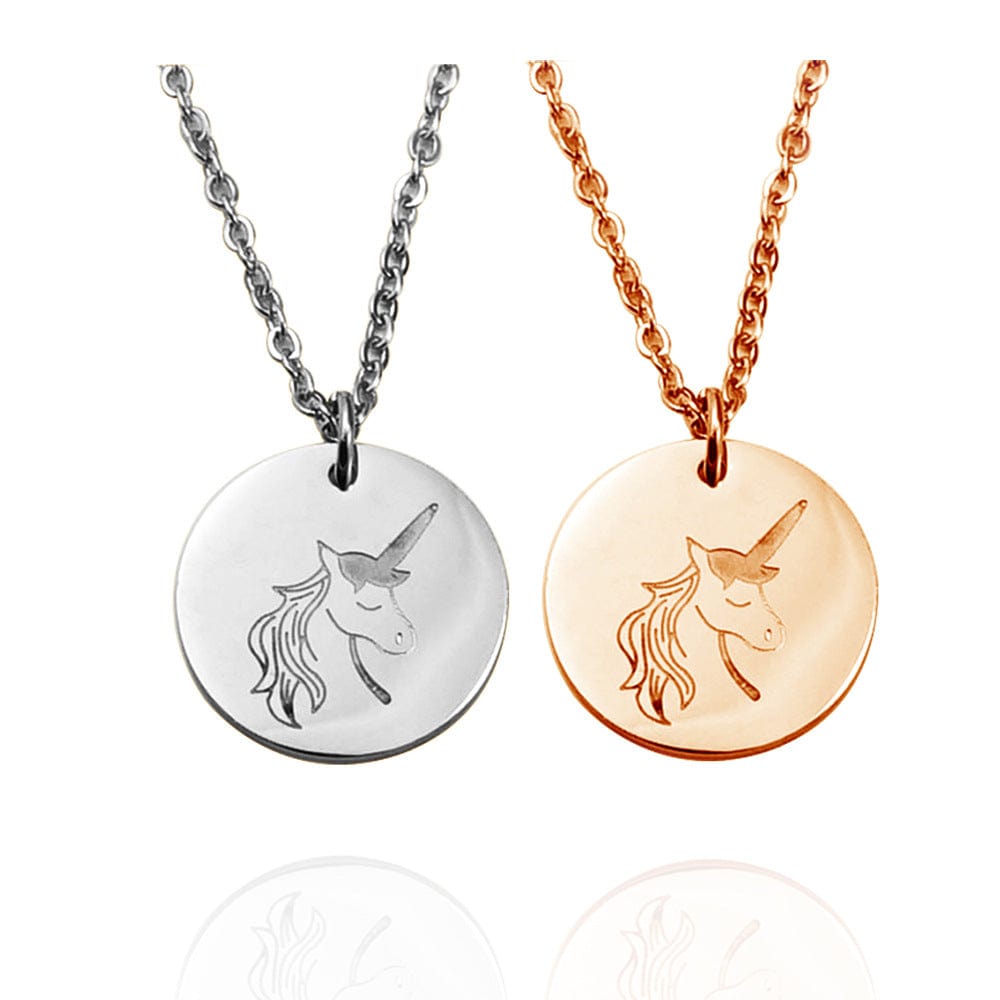 Unicorn Pendant Personlized Necklace in Rose Gold and Silver Plating